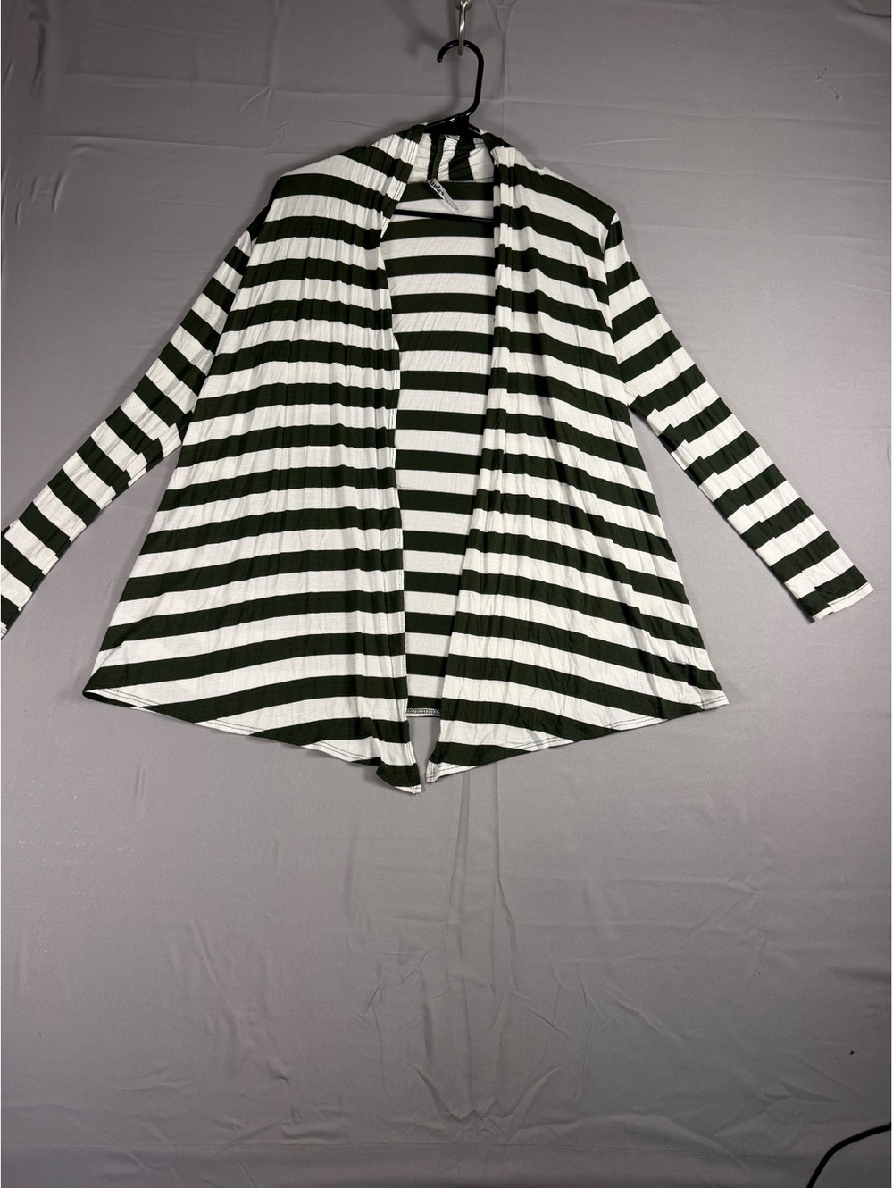 Adults Green and White Striped Open Front Cardigan Size Small